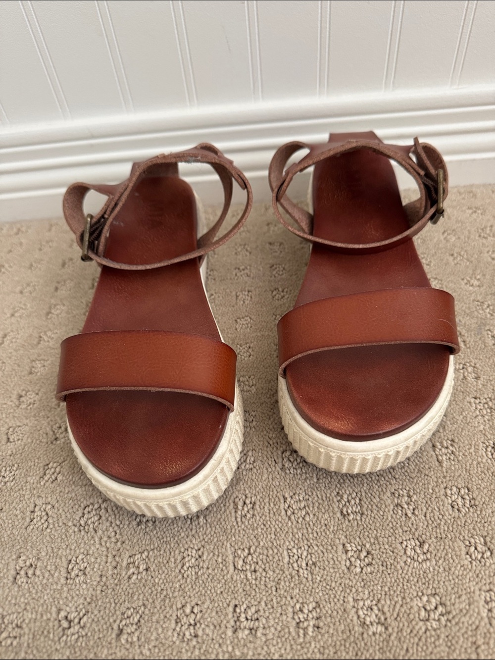 MIA Lunna Ankle Strap Platform Sandals, Cognac Brown,sz 8 - Picture 2 of 6